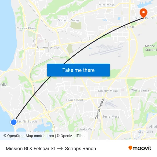Mission Bl & Felspar St to Scripps Ranch map