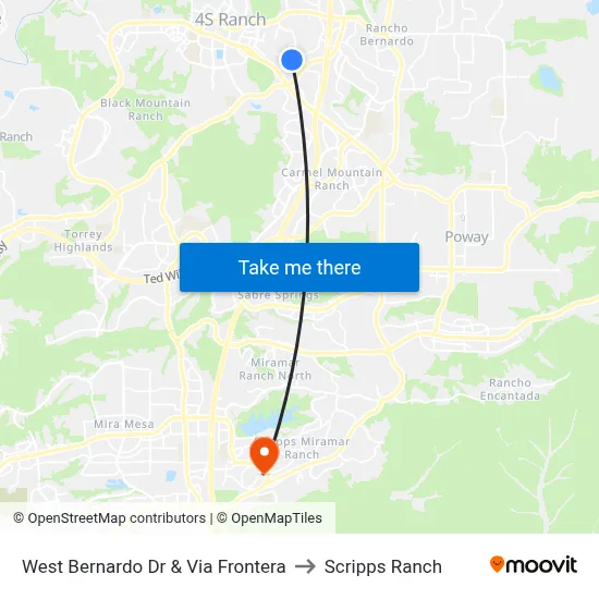 West Bernardo Dr & Via Frontera to Scripps Ranch map