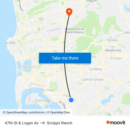 47th St & Logan Av to Scripps Ranch map