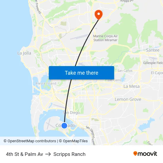 4th St & Palm Av to Scripps Ranch map