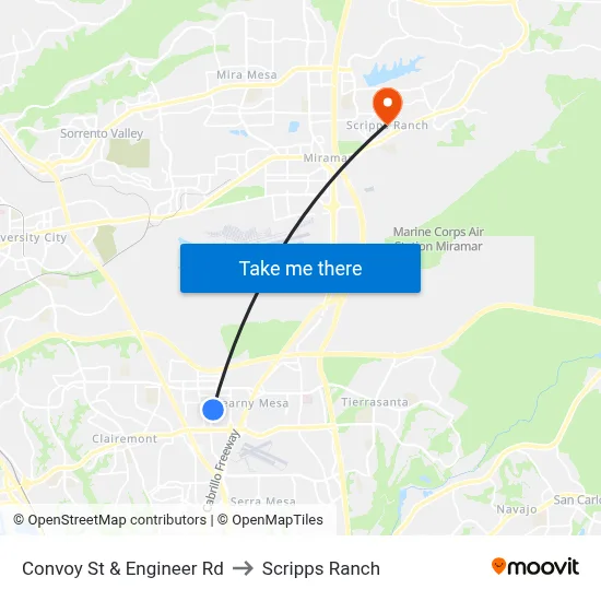 Convoy St & Engineer Rd to Scripps Ranch map