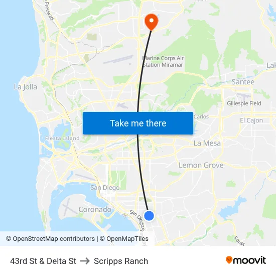 43rd St & Delta St to Scripps Ranch map