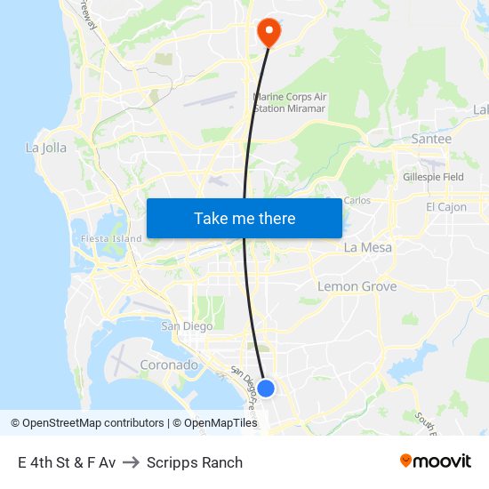 E 4th St & F Av to Scripps Ranch map