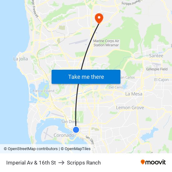 Imperial Av & 16th St to Scripps Ranch map