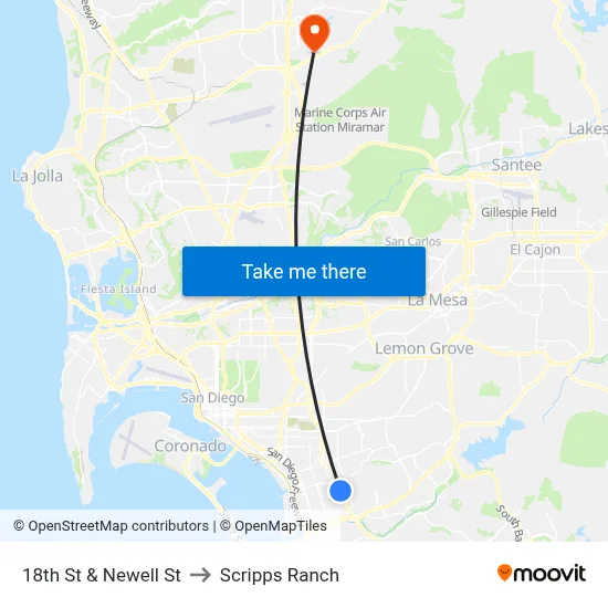 18th St & Newell St to Scripps Ranch map