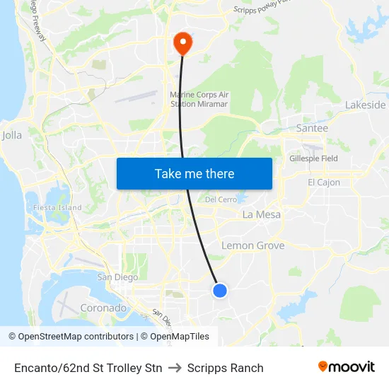 Encanto/62nd St Trolley Stn to Scripps Ranch map