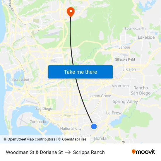 Woodman St & Doriana St to Scripps Ranch map