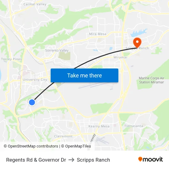 Regents Rd & Governor Dr to Scripps Ranch map