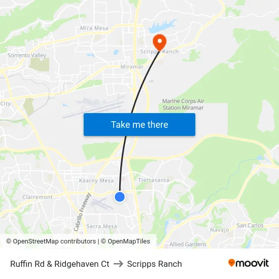 Ruffin Rd & Ridgehaven Ct to Scripps Ranch map
