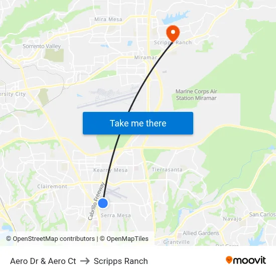 Aero Dr & Aero Ct to Scripps Ranch map