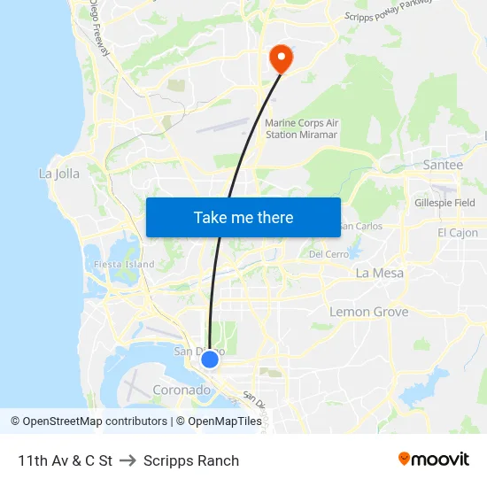 11th Av & C St to Scripps Ranch map