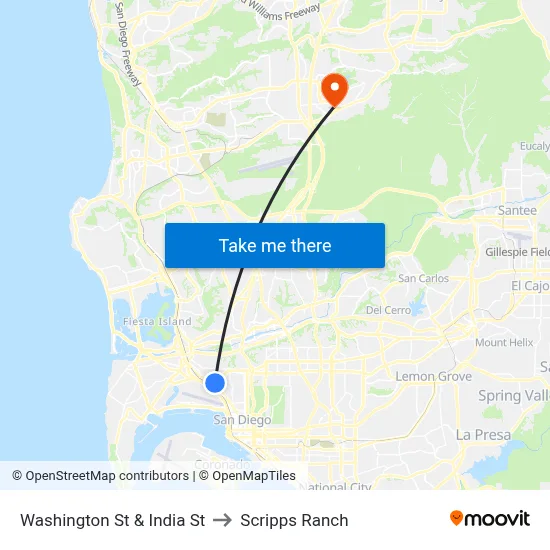 Washington St & India St to Scripps Ranch map