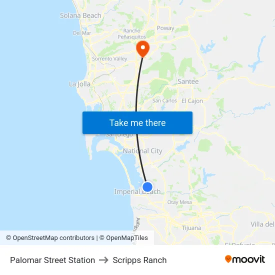 Palomar Street Station to Scripps Ranch map