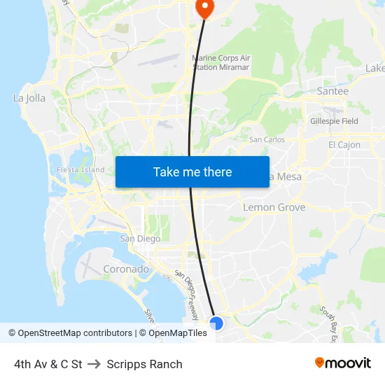 4th Av & C St to Scripps Ranch map