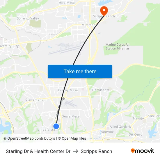 Starling Dr & Health Center Dr to Scripps Ranch map
