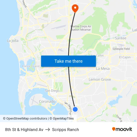 8th St & Highland Av to Scripps Ranch map