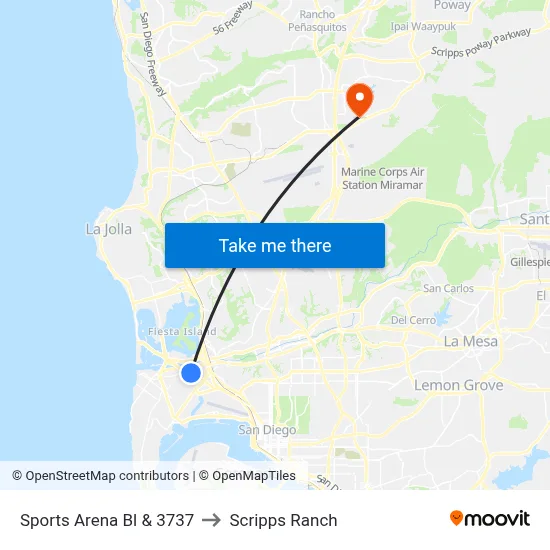 Sports Arena Bl & 3737 to Scripps Ranch map