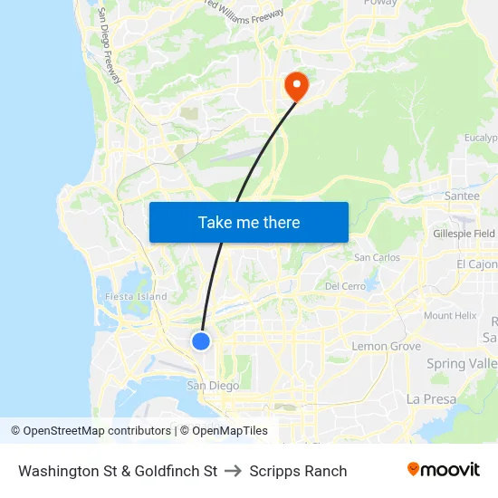 Washington St & Goldfinch St to Scripps Ranch map