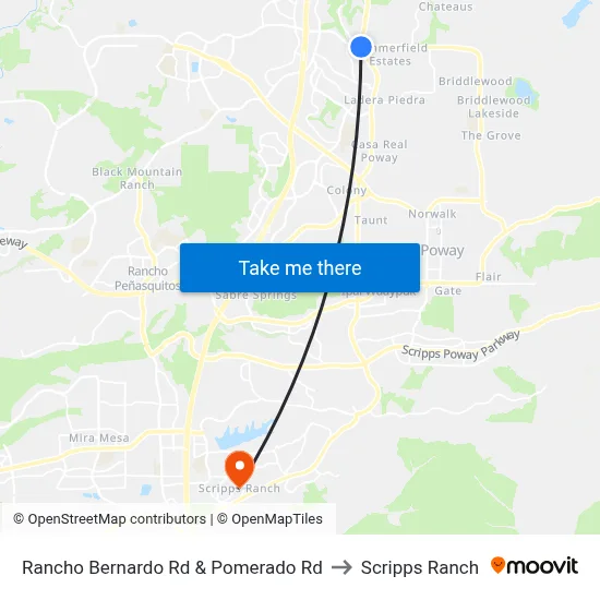 Rancho Bernardo Rd & Pomerado Rd to Scripps Ranch map