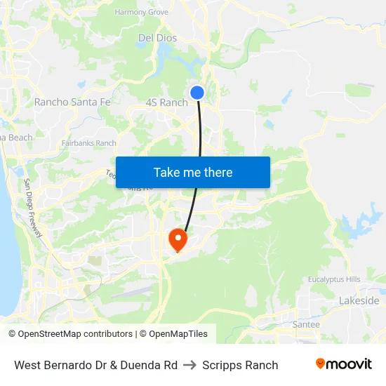 West Bernardo Dr & Duenda Rd to Scripps Ranch map