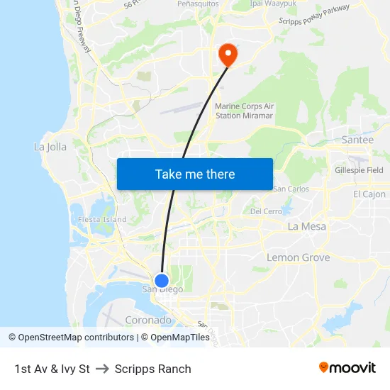 1st Av & Ivy St to Scripps Ranch map