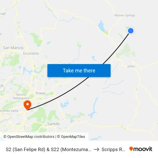 S2 (San Felipe Rd) & S22 (Montezuma Valley Rd) to Scripps Ranch map
