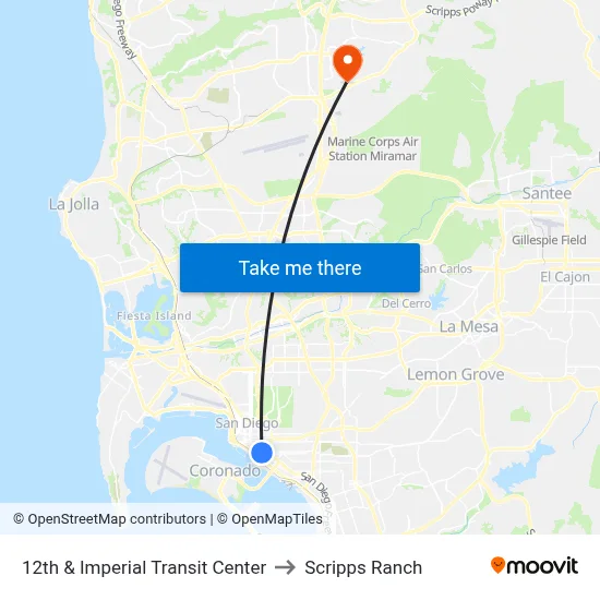 12th & Imperial Transit Center to Scripps Ranch map