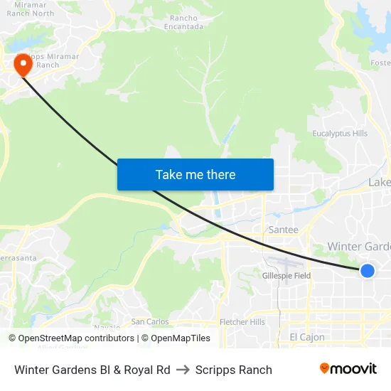 Winter Gardens Bl & Royal Rd to Scripps Ranch map