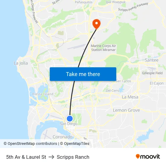 5th Av & Laurel St to Scripps Ranch map