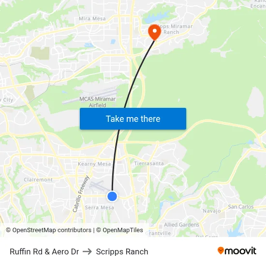 Ruffin Rd & Aero Dr to Scripps Ranch map
