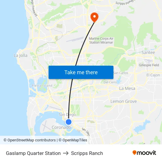 Gaslamp Quarter Station to Scripps Ranch map