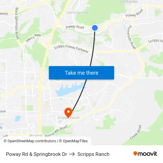 Poway Rd & Springbrook Dr to Scripps Ranch map