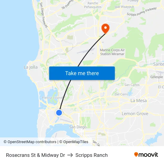 Rosecrans St & Midway Dr to Scripps Ranch map