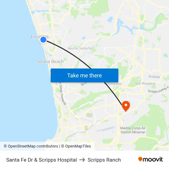 Santa Fe Dr & Scripps Hospital to Scripps Ranch map