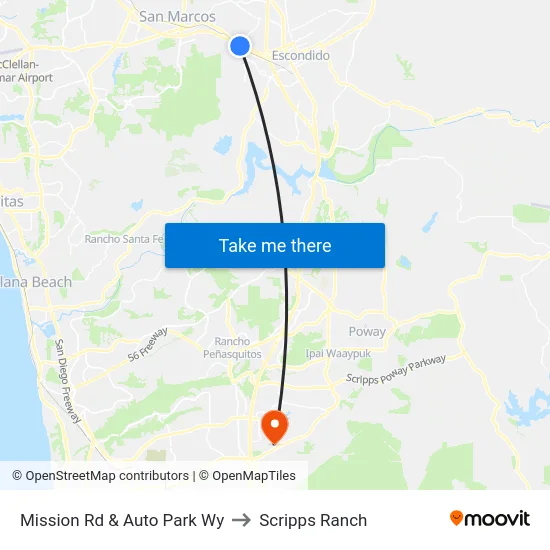 Mission Rd & Auto Park Wy to Scripps Ranch map