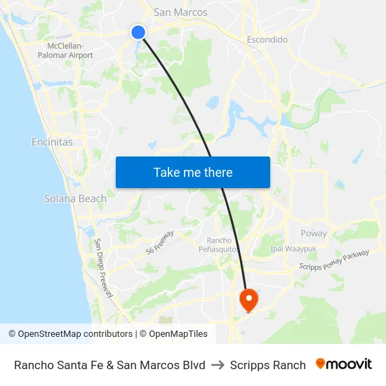 Rancho Santa Fe & San Marcos Blvd to Scripps Ranch map