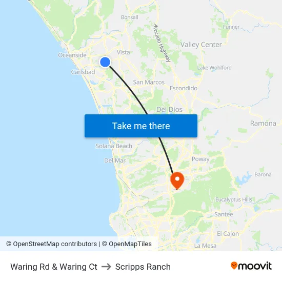 Waring Rd & Waring Ct to Scripps Ranch map
