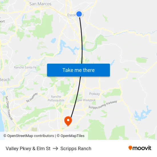 Valley Pkwy & Elm St to Scripps Ranch map