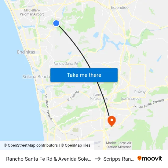 Rancho Santa Fe Rd & Avenida Soledad to Scripps Ranch map