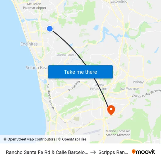 Rancho Santa Fe Rd & Calle Barcelona to Scripps Ranch map