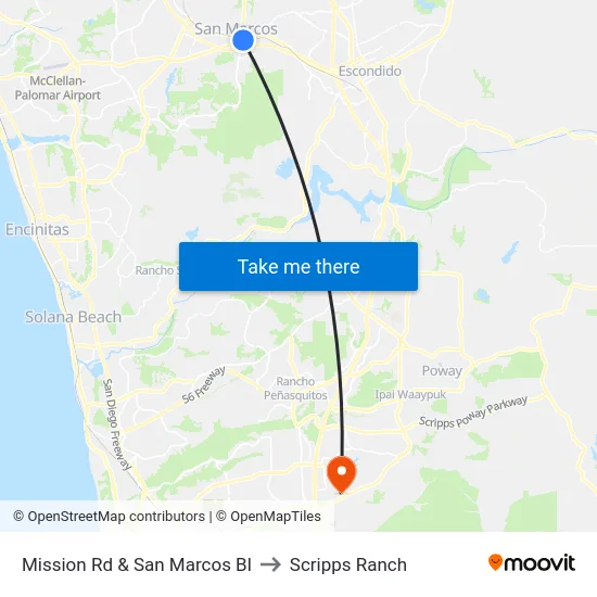 Mission Rd & San Marcos Bl to Scripps Ranch map