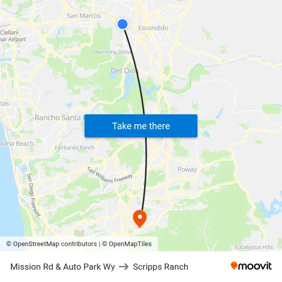 Mission Rd & Auto Park Wy to Scripps Ranch map