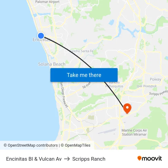 Encinitas Bl & Vulcan Av to Scripps Ranch map