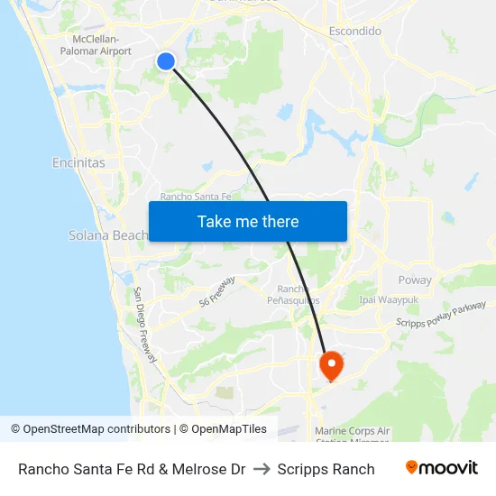 Rancho Santa Fe Rd & Melrose Dr to Scripps Ranch map