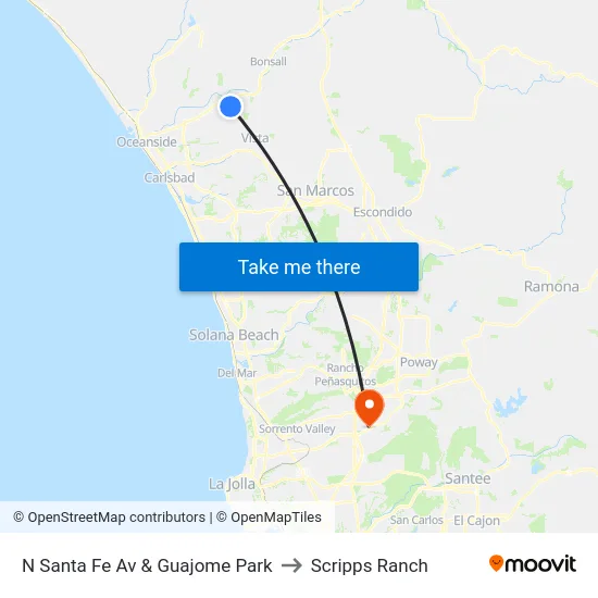 N Santa Fe Av & Guajome Park to Scripps Ranch map