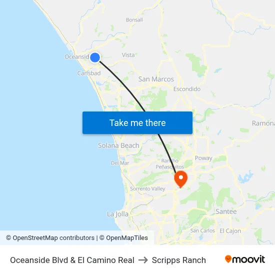 Oceanside Blvd & El Camino Real to Scripps Ranch map