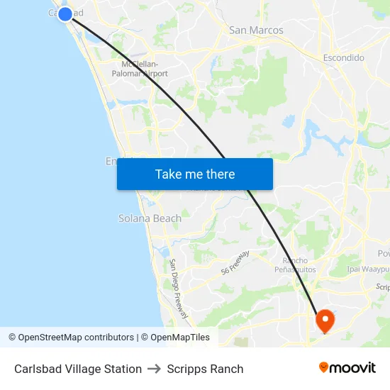Carlsbad Village Station to Scripps Ranch map