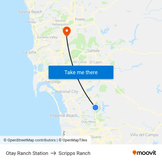 Otay Ranch Station to Scripps Ranch map