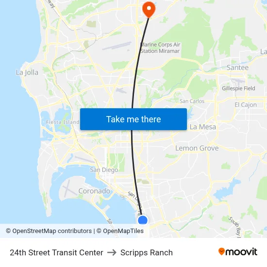 24th Street Transit Center to Scripps Ranch map