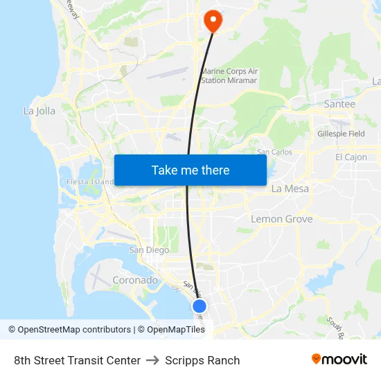 8th Street Transit Center to Scripps Ranch map